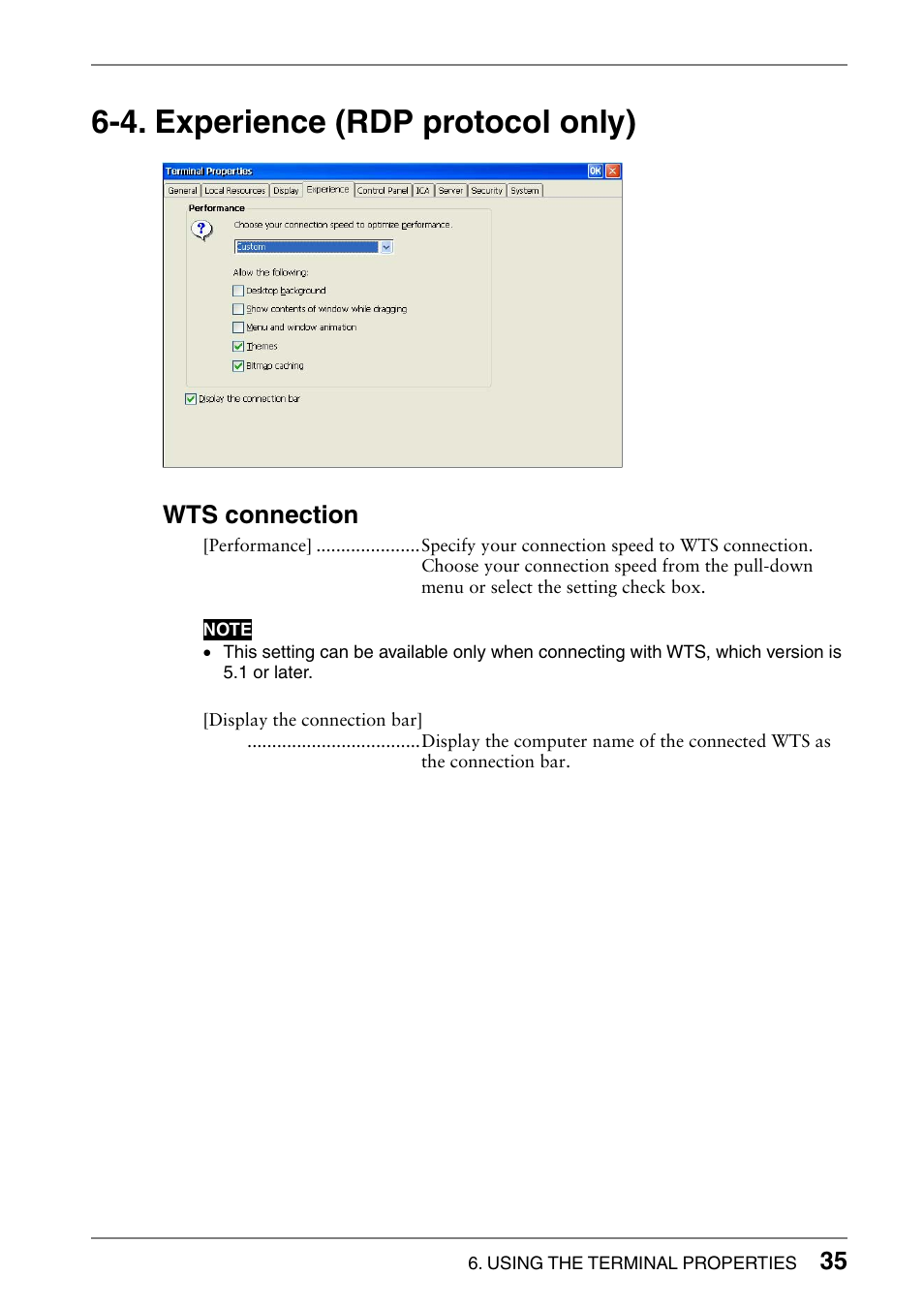 4. experience (rdp protocol only), Wts connection | Eizo 620L User Manual | Page 35 / 62