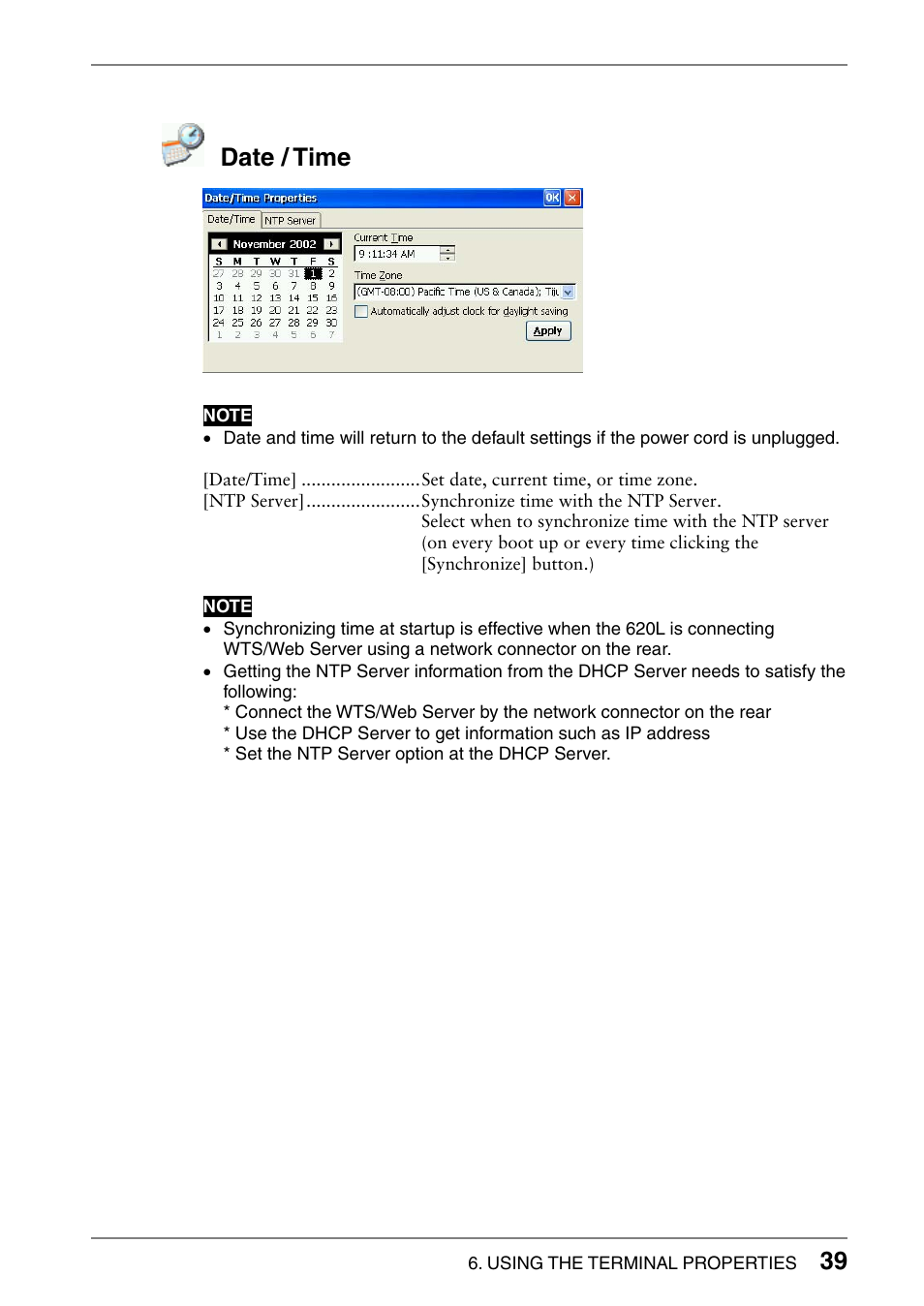 Date / time | Eizo 620L User Manual | Page 39 / 62