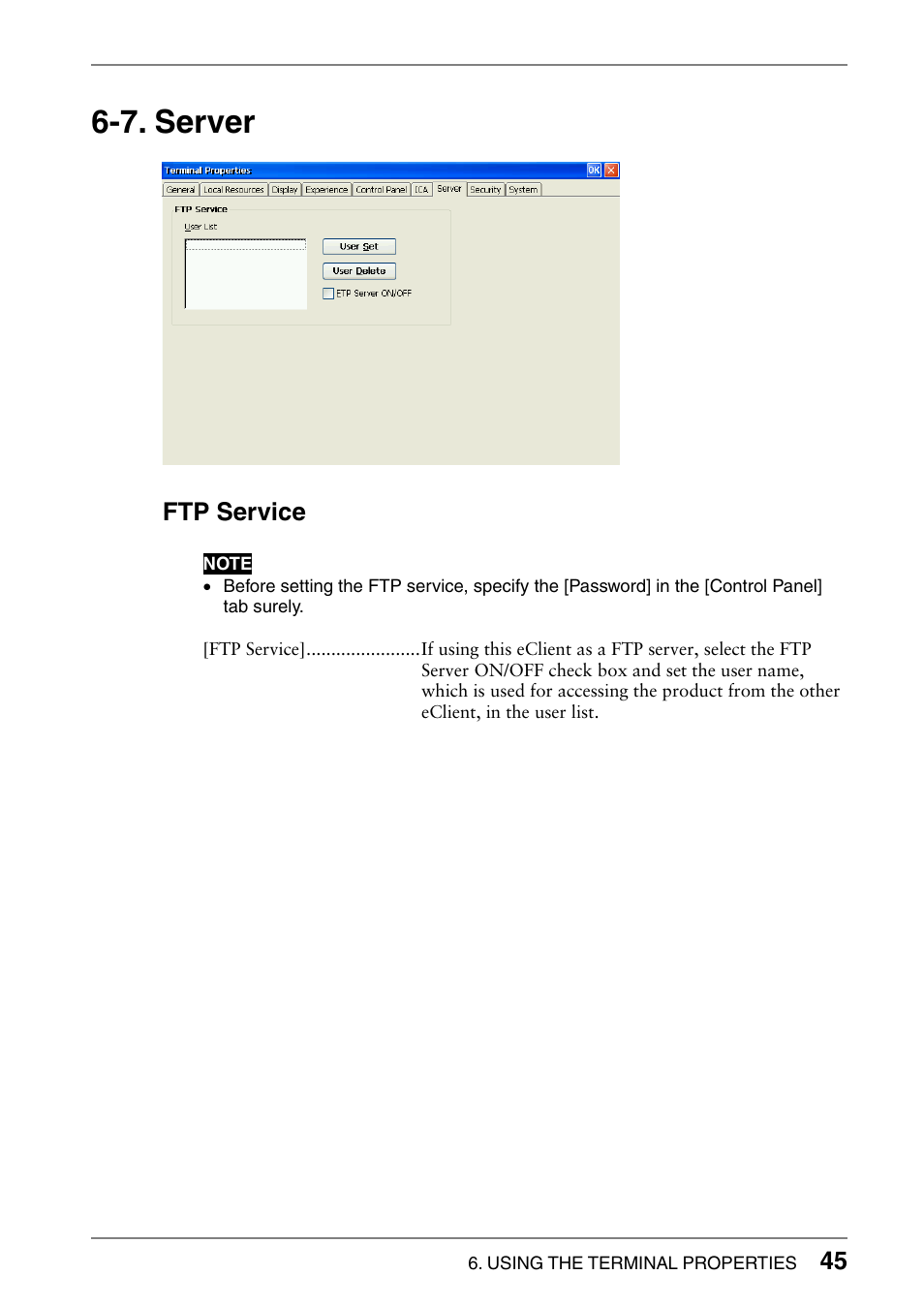 7. server, Ftp service | Eizo 620L User Manual | Page 45 / 62