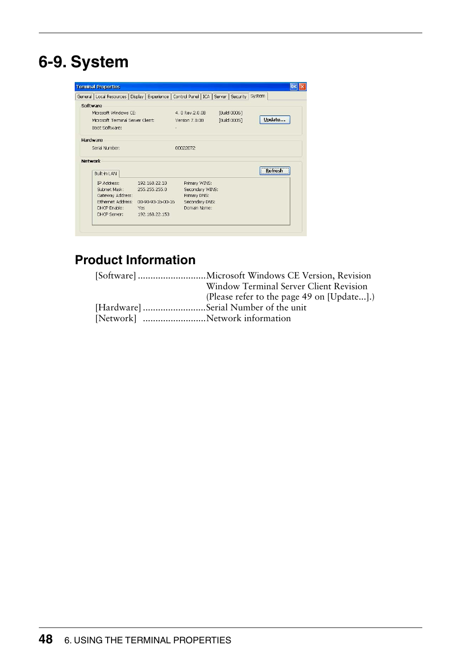 9. system, Product information | Eizo 620L User Manual | Page 48 / 62