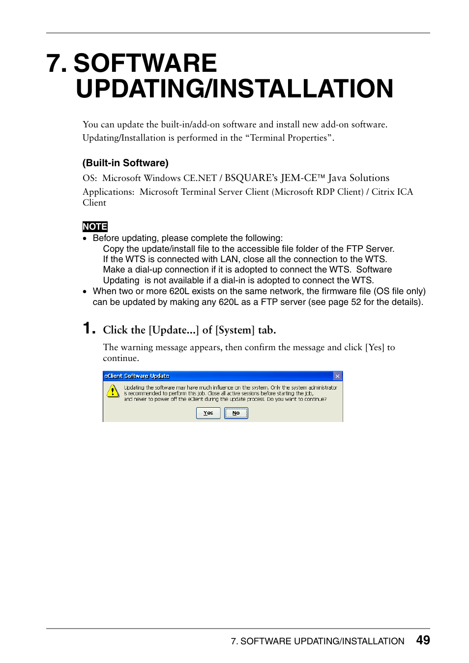 Software updating/installation | Eizo 620L User Manual | Page 49 / 62