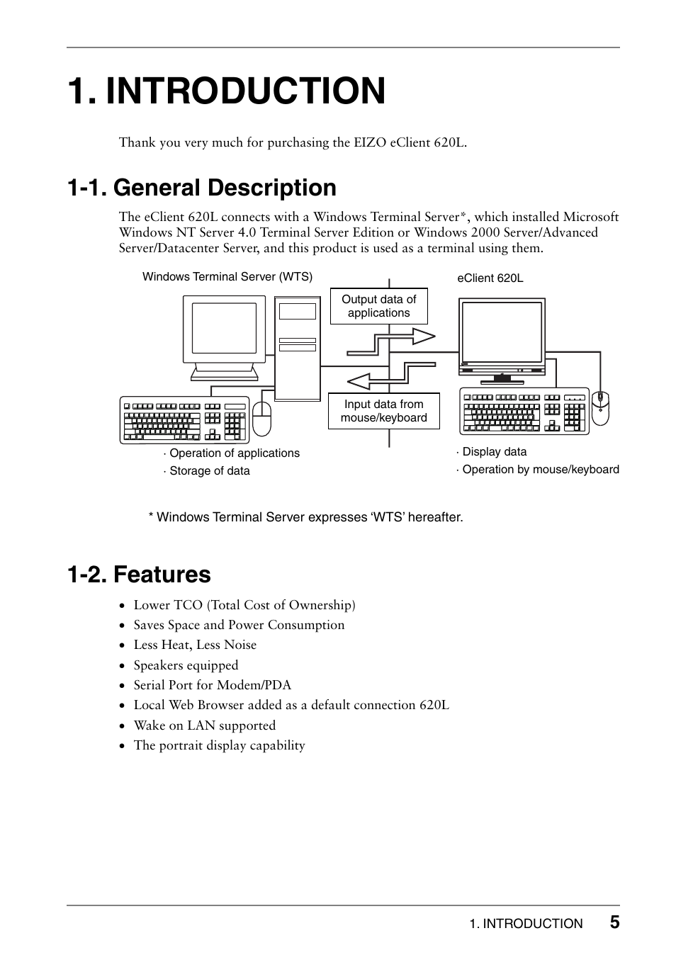 Introduction, 1. general description, 2. features | Eizo 620L User Manual | Page 5 / 62