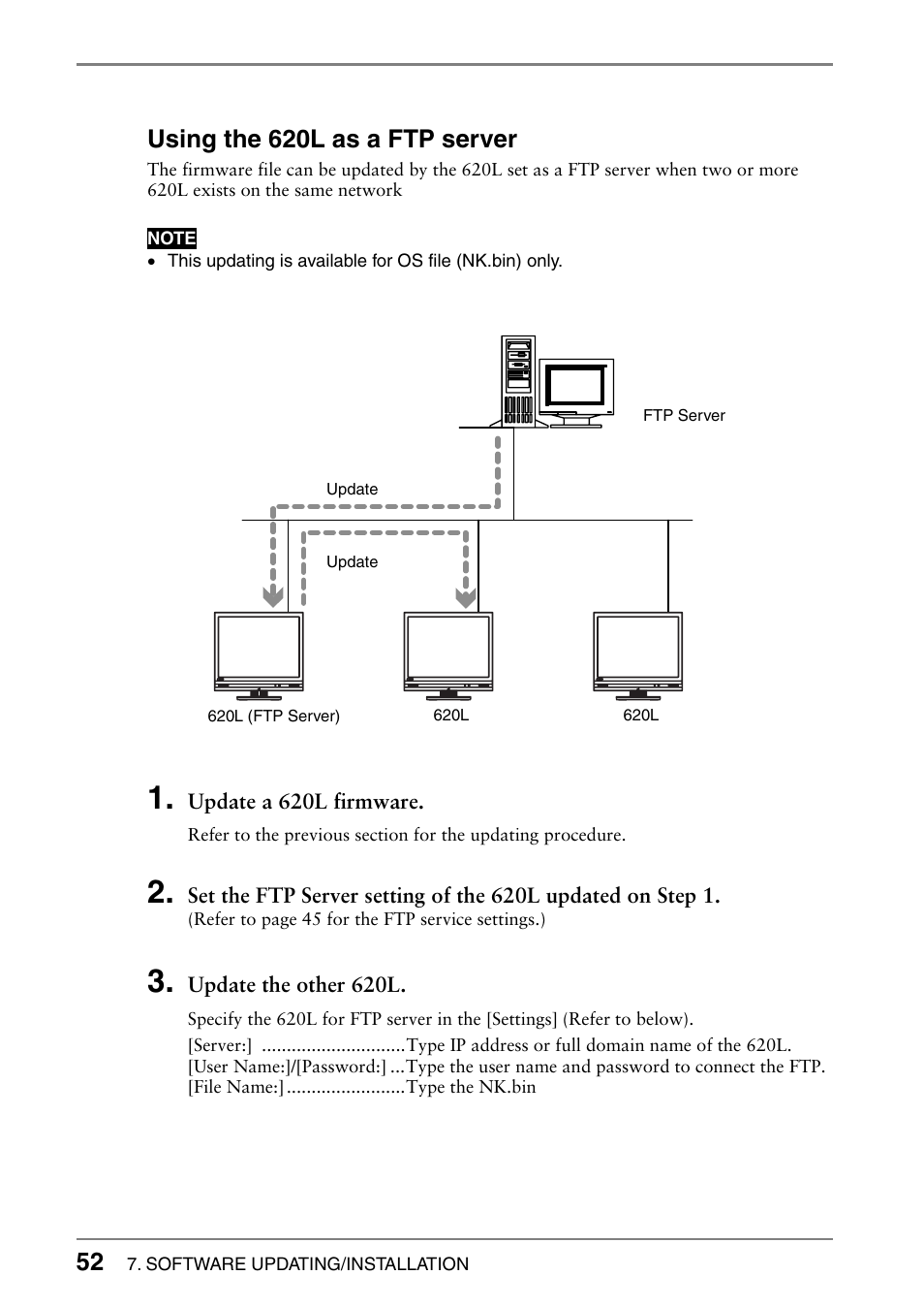 Using the 620l as a ftp server | Eizo 620L User Manual | Page 52 / 62
