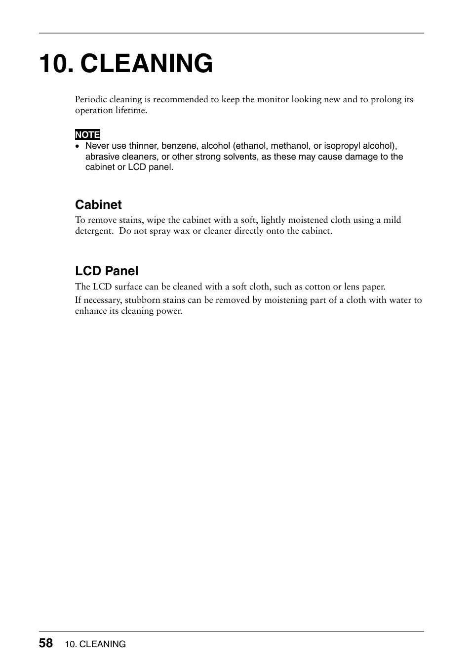 Cleaning | Eizo 620L User Manual | Page 58 / 62