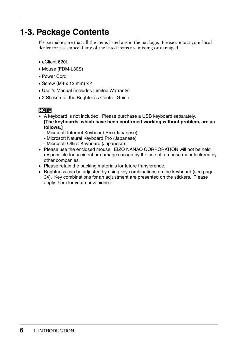 3. package contents | Eizo 620L User Manual | Page 6 / 62