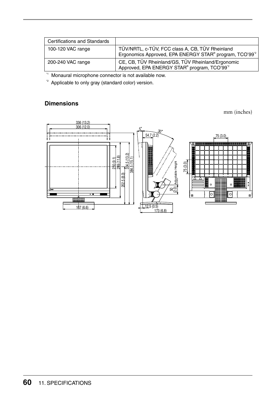 Dimensions | Eizo 620L User Manual | Page 60 / 62