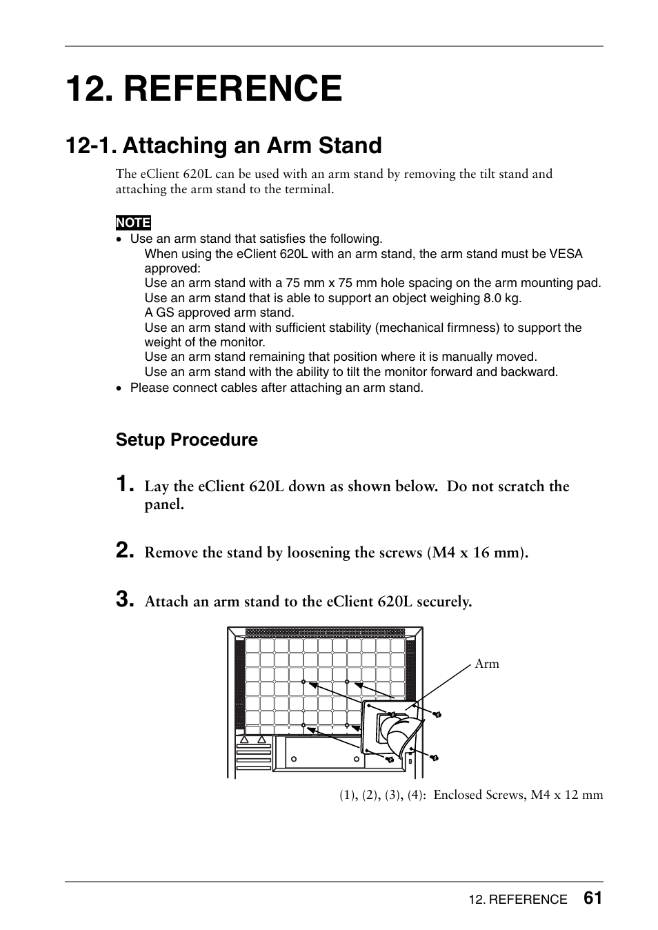 Reference, 1. attaching an arm stand | Eizo 620L User Manual | Page 61 / 62
