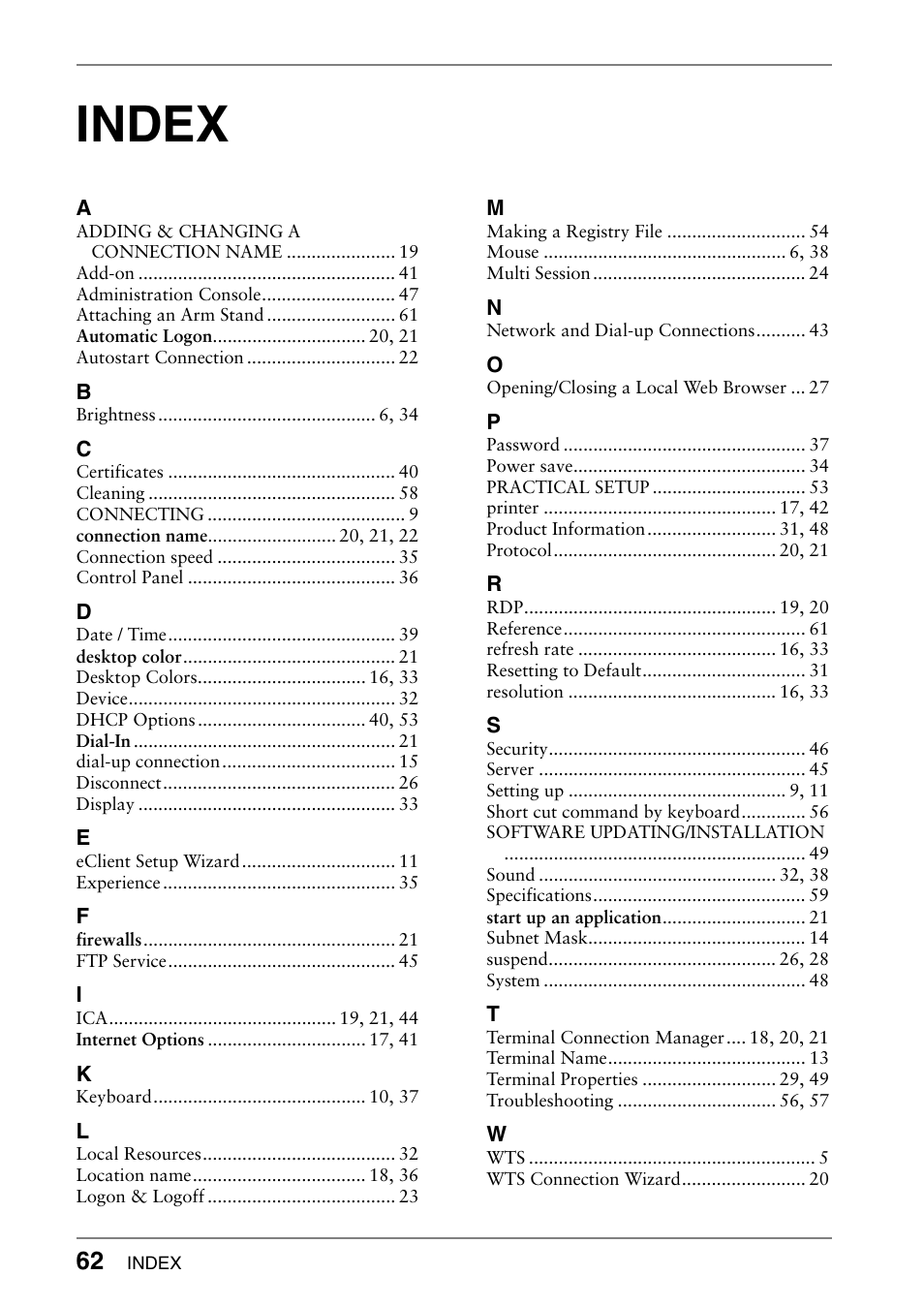 Index | Eizo 620L User Manual | Page 62 / 62