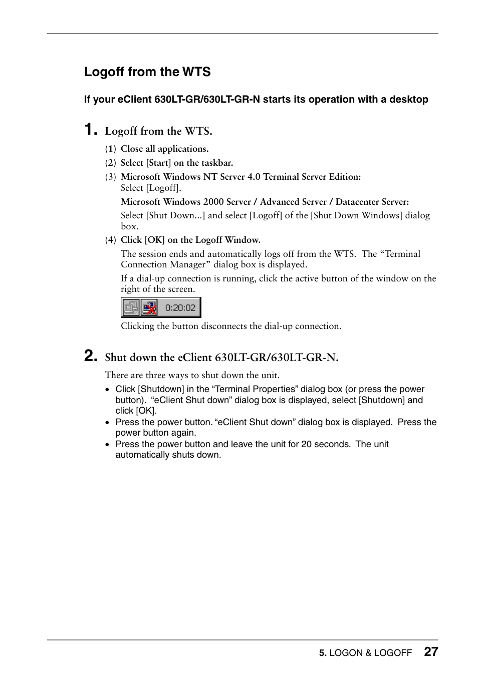 Logoff from the wts | Eizo 630lt-gr User Manual | Page 27 / 68