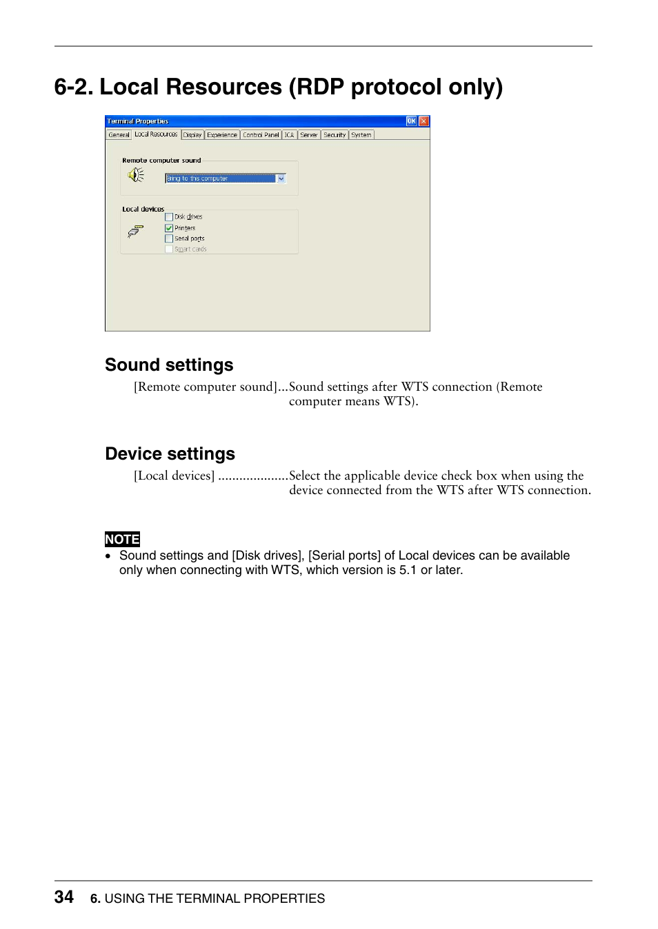 2. local resources (rdp protocol only), Sound settings, Device settings | Eizo 630lt-gr User Manual | Page 34 / 68