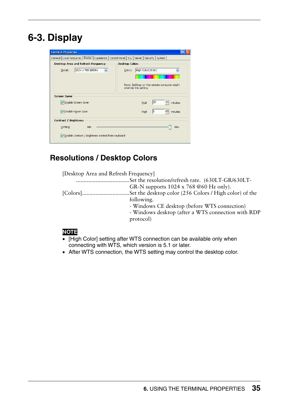 3. display, Resolutions / desktop colors | Eizo 630lt-gr User Manual | Page 35 / 68