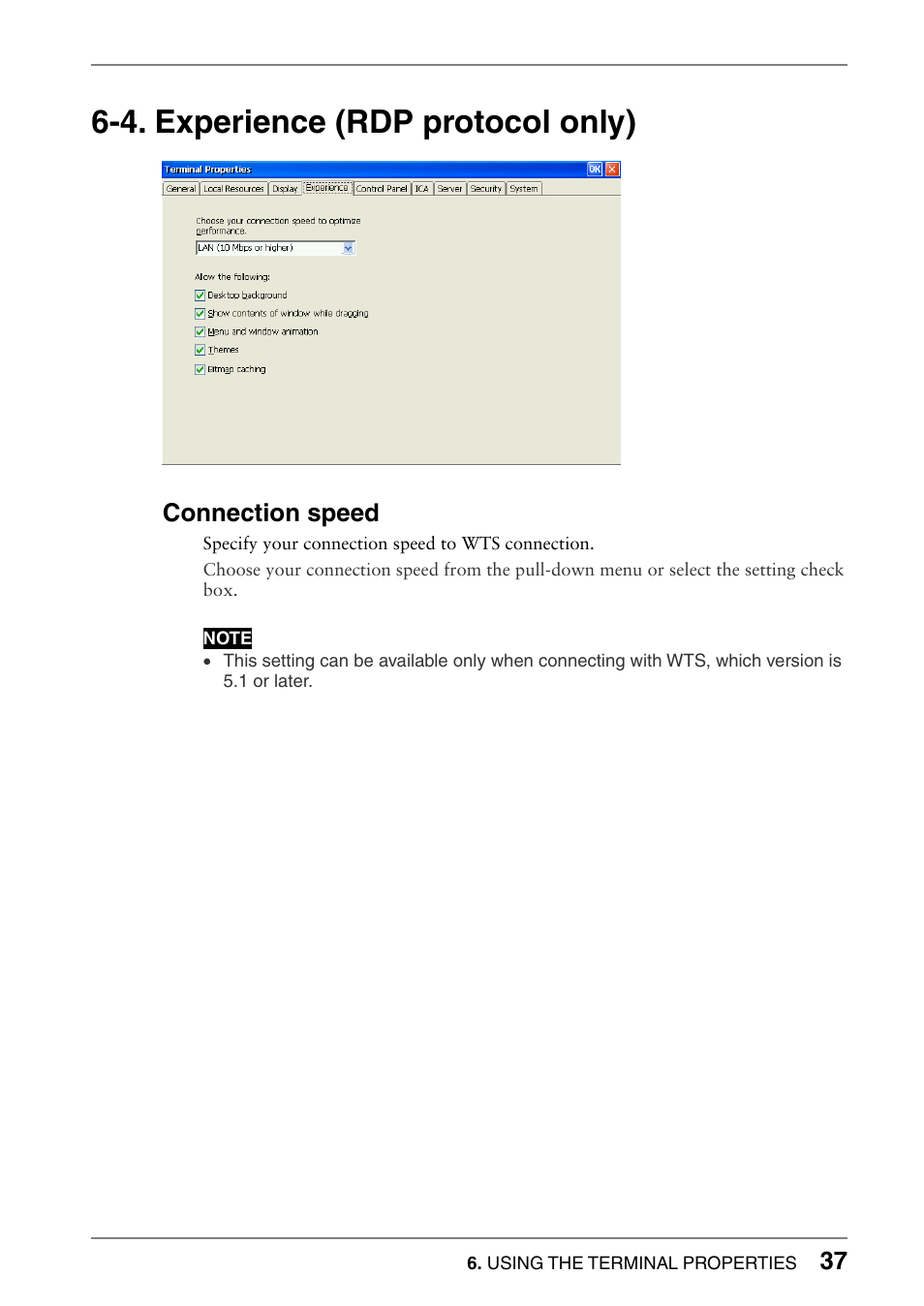 4. experience (rdp protocol only), Connection speed | Eizo 630lt-gr User Manual | Page 37 / 68