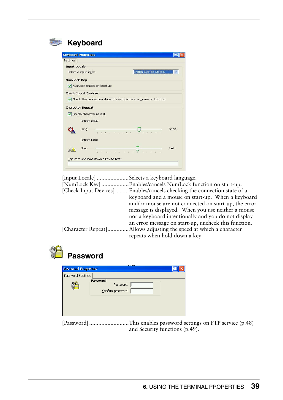 Keyboard, Password | Eizo 630lt-gr User Manual | Page 39 / 68