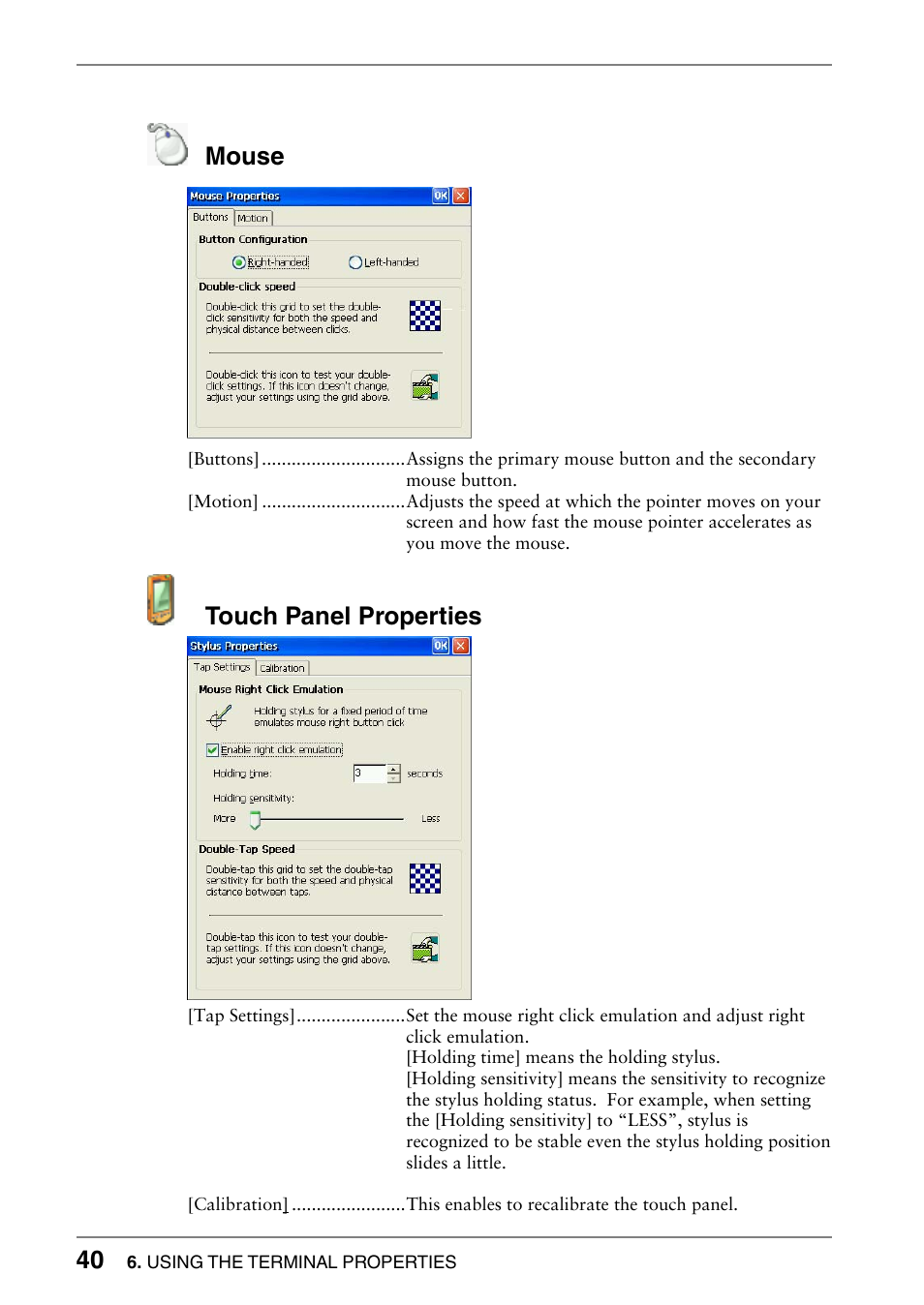 Mouse, Touch panel properties | Eizo 630lt-gr User Manual | Page 40 / 68