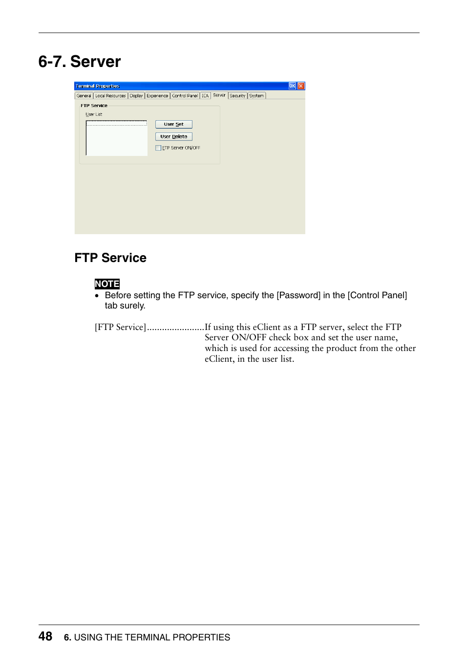 7. server, Ftp service | Eizo 630lt-gr User Manual | Page 48 / 68