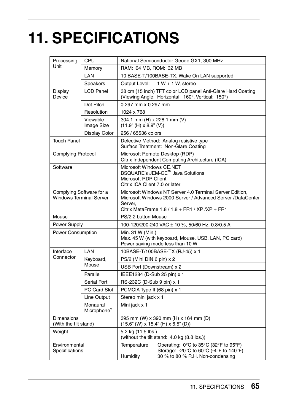 Specifications | Eizo 630lt-gr User Manual | Page 65 / 68