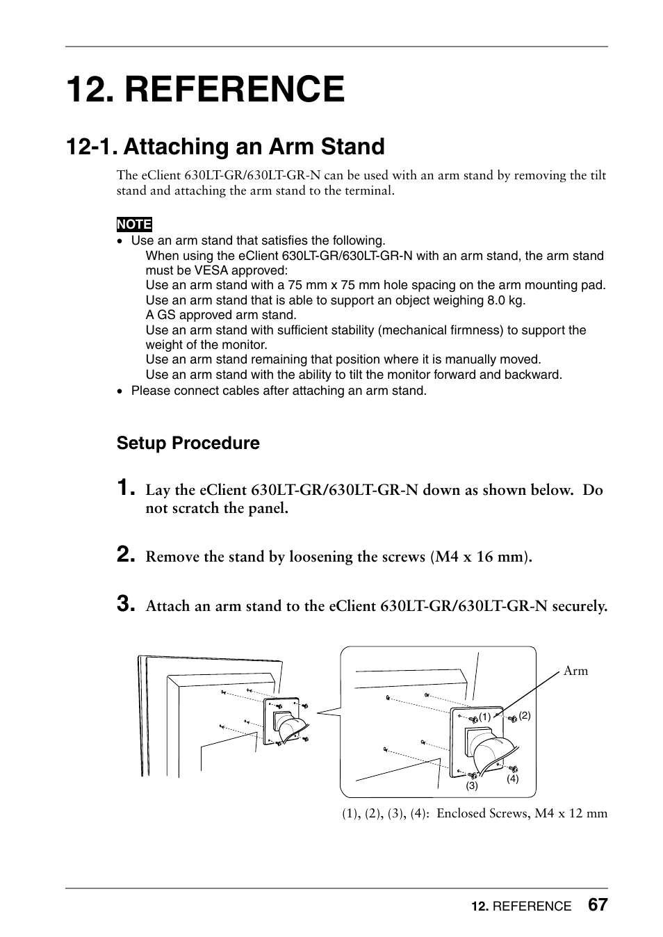 Reference, 1. attaching an arm stand, Setup procedure | Eizo 630lt-gr User Manual | Page 67 / 68