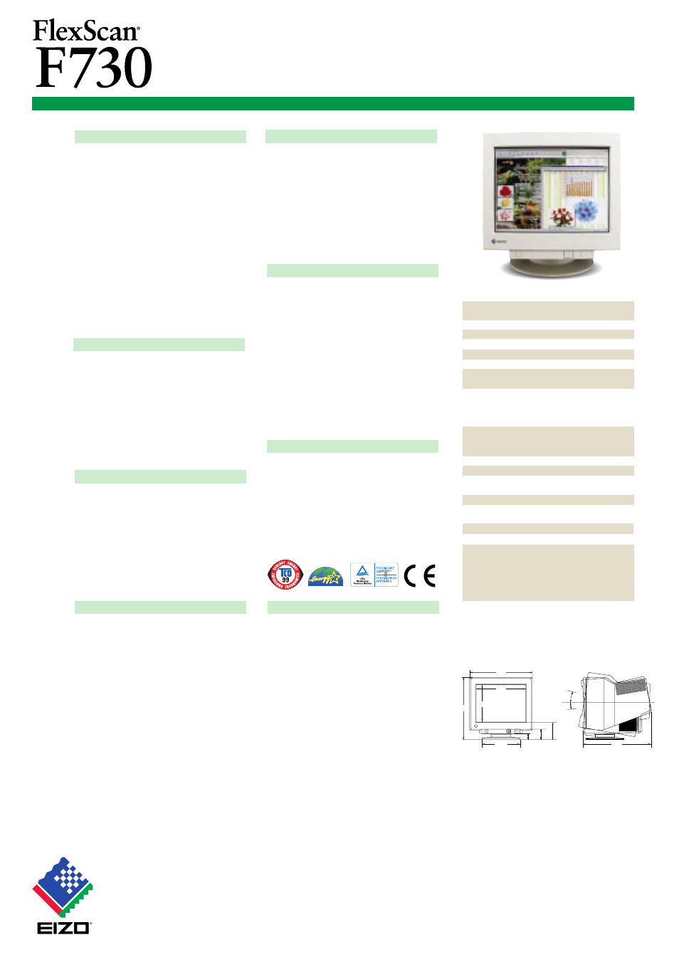 Eizo nanao corporation, Anti-reflective coating, I⋅ sound | Eizo's own anti-glare protectant, superergocoat | Eizo FlexScan F730 User Manual | Page 2 / 2