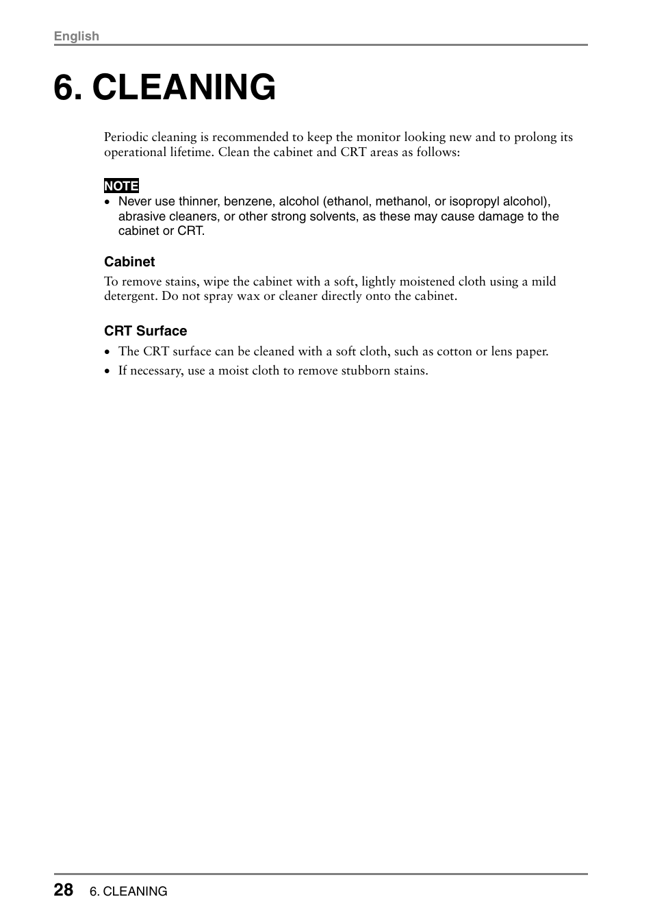 Cleaning | Eizo T766 User Manual | Page 28 / 38