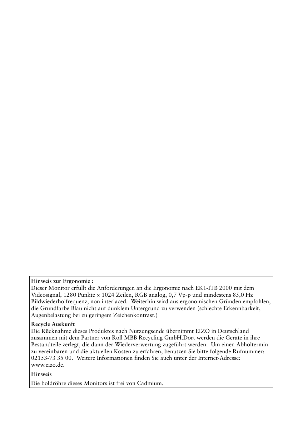 Hinweis zur ergonomie | Eizo T766 User Manual | Page 37 / 38