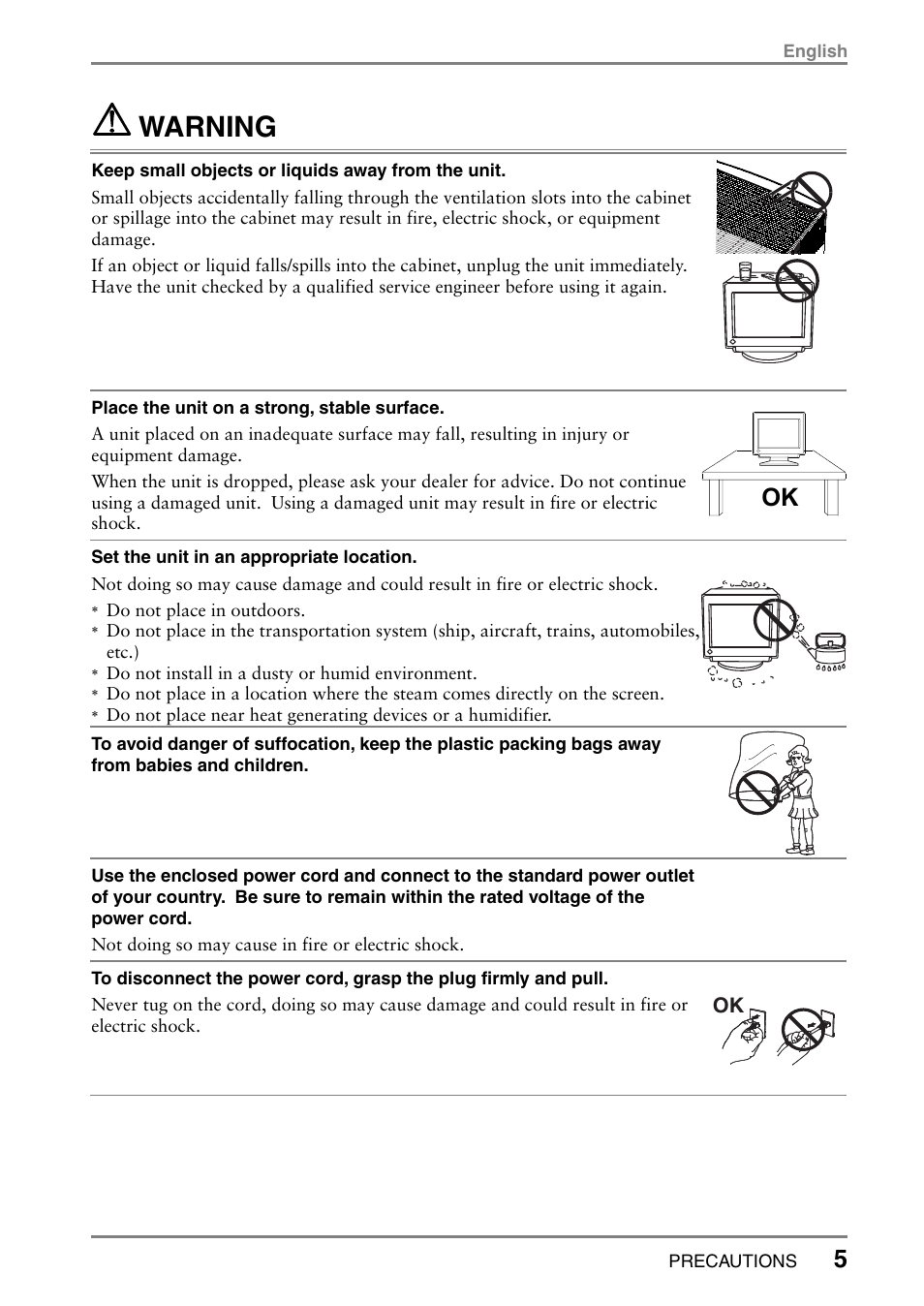 Warning | Eizo T766 User Manual | Page 5 / 38