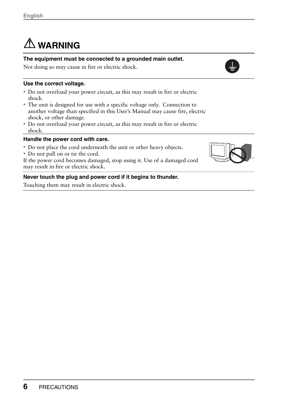 Warning | Eizo T766 User Manual | Page 6 / 38