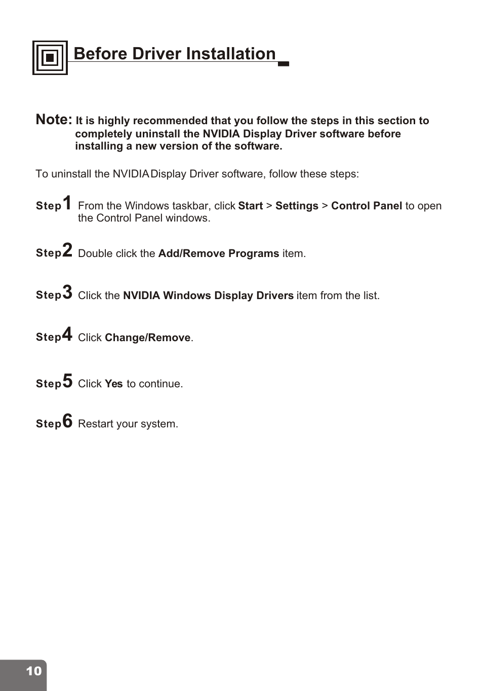 Before driver installation | Nvidia PCI Express Series User Manual | Page 12 / 28