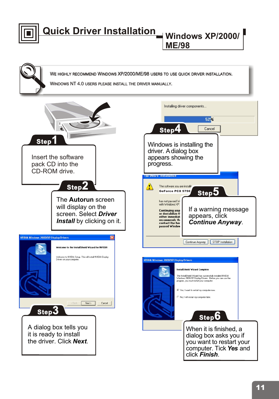 Quick driver installation | Nvidia PCI Express Series User Manual | Page 13 / 28