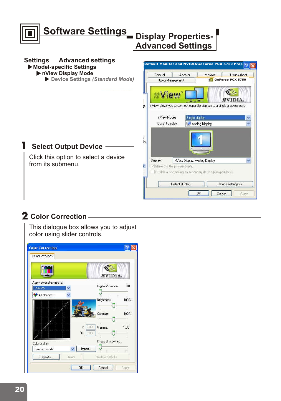 Software settings | Nvidia PCI Express Series User Manual | Page 22 / 28