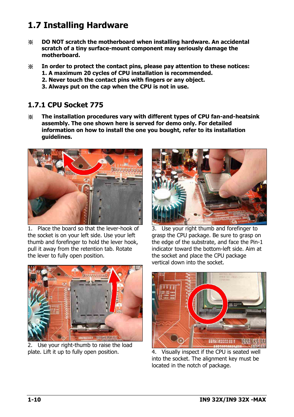 7 installing hardware, 1 cpu socket 775, 7 installing hardware -10 | 1 cpu socket 775 -10 | Nvidia IN9 32X User Manual | Page 16 / 96