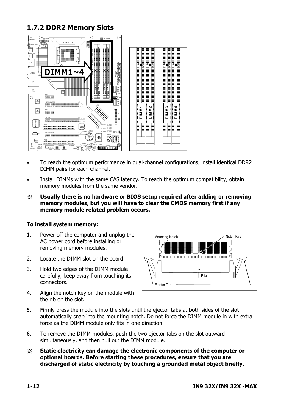 2 ddr2 memory slots, 2 ddr2 memory slots -12 | Nvidia IN9 32X User Manual | Page 18 / 96