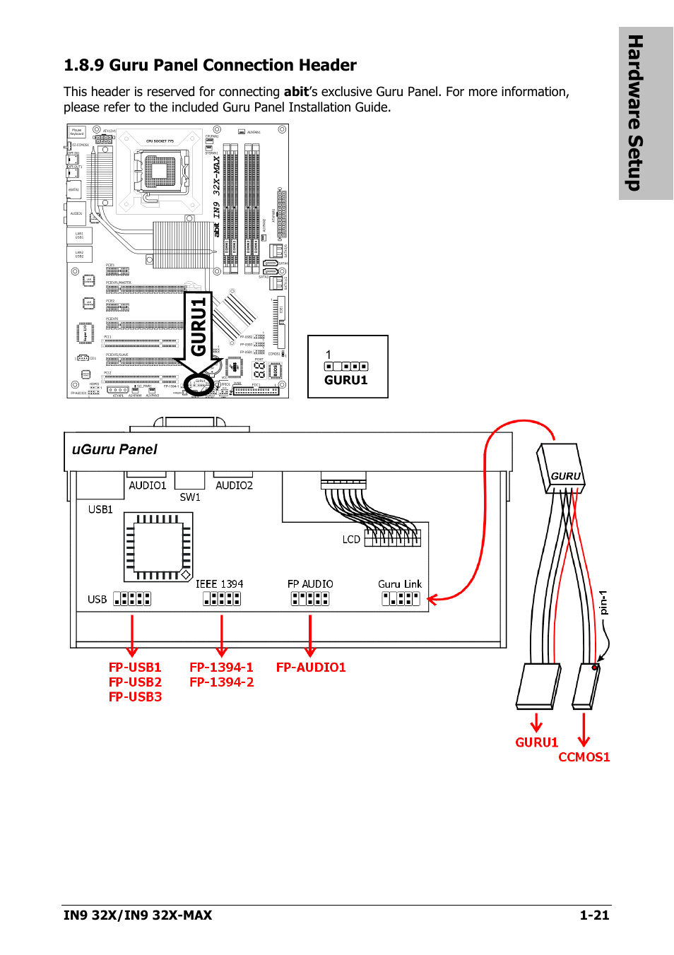 9 guru panel connection header, 9 guru panel connection header -21, Hardware setup | Nvidia IN9 32X User Manual | Page 27 / 96