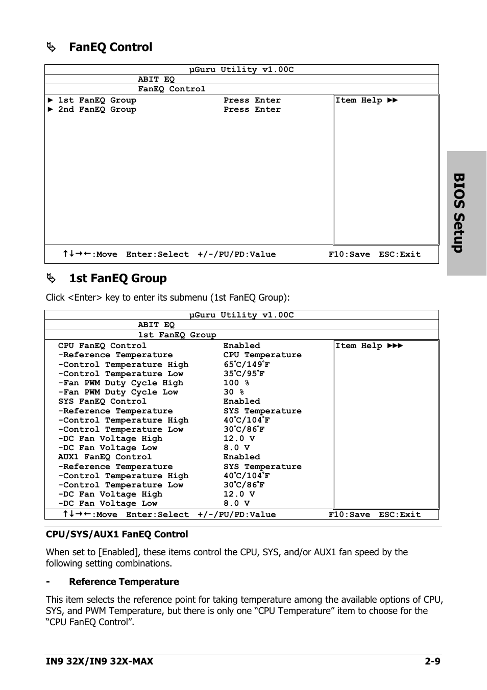 Bios setup, Faneq control, 1st faneq group | Nvidia IN9 32X User Manual | Page 39 / 96