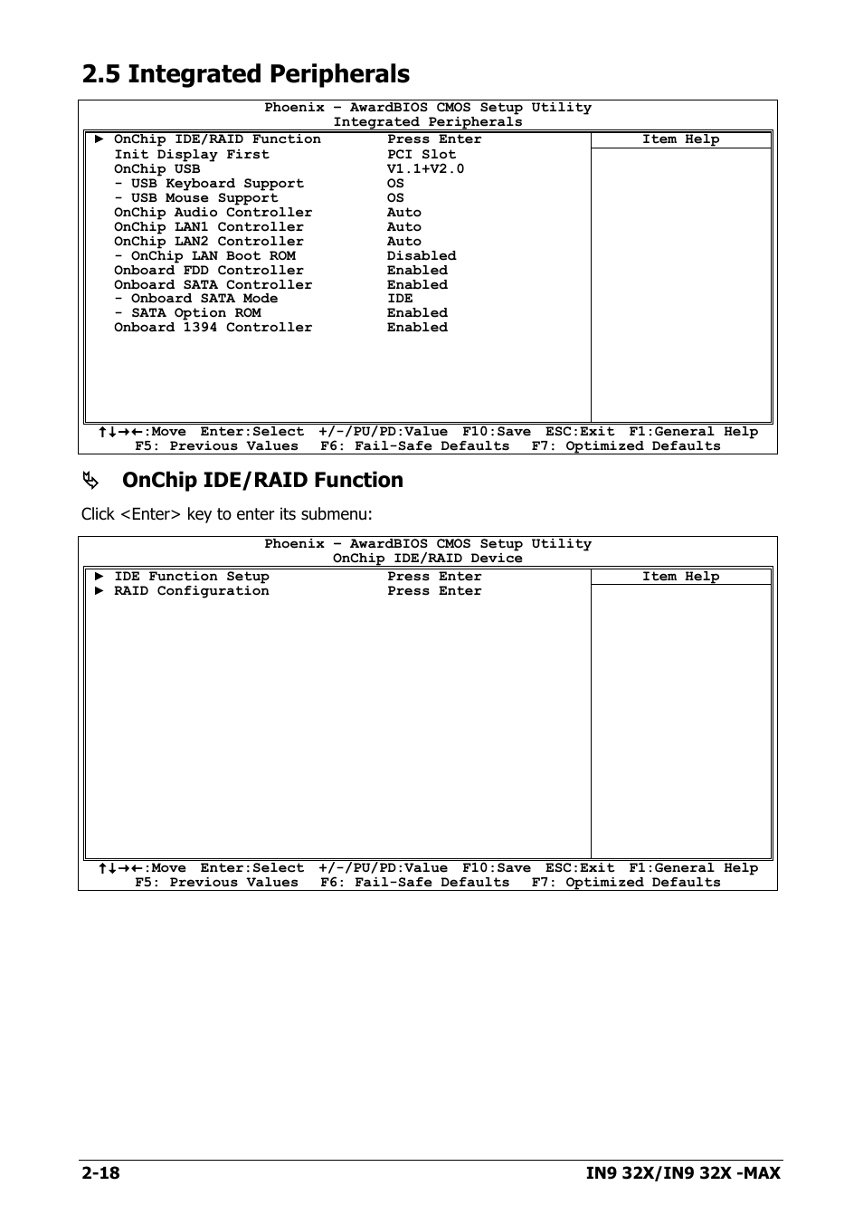 5 integrated peripherals, 5 integrated peripherals -18, Onchip ide/raid function | Nvidia IN9 32X User Manual | Page 48 / 96