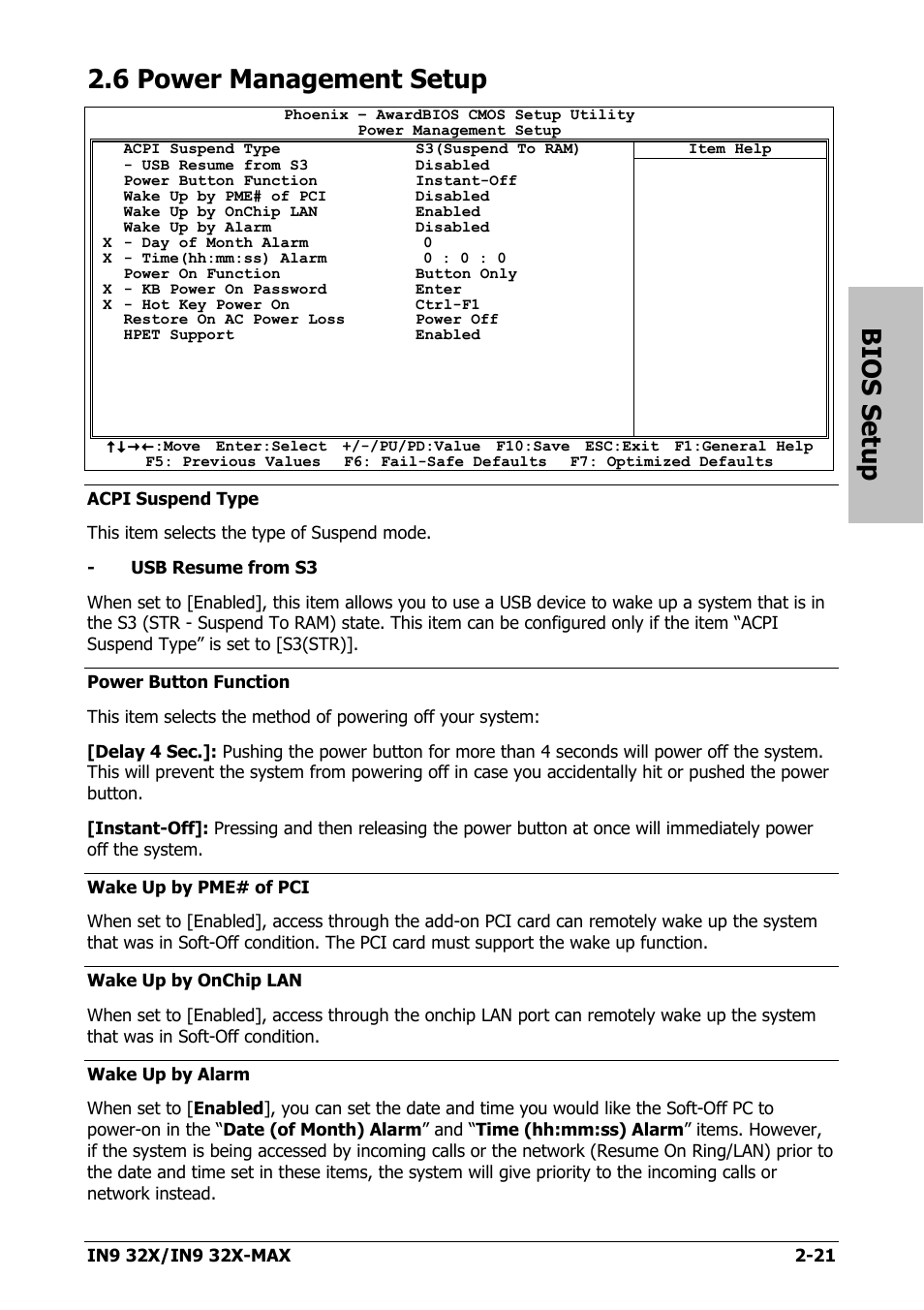 6 power management setup, 6 power management setup -21, Bios setup | Nvidia IN9 32X User Manual | Page 51 / 96