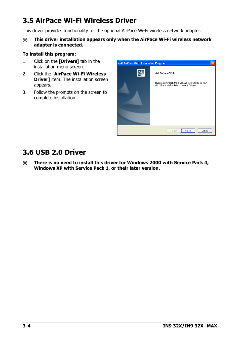 5 airpace wi-fi wireless driver, 6 usb 2.0 driver, 5 airpace wi-fi wireless driver -4 | 6 usb 2.0 driver -4 | Nvidia IN9 32X User Manual | Page 58 / 96