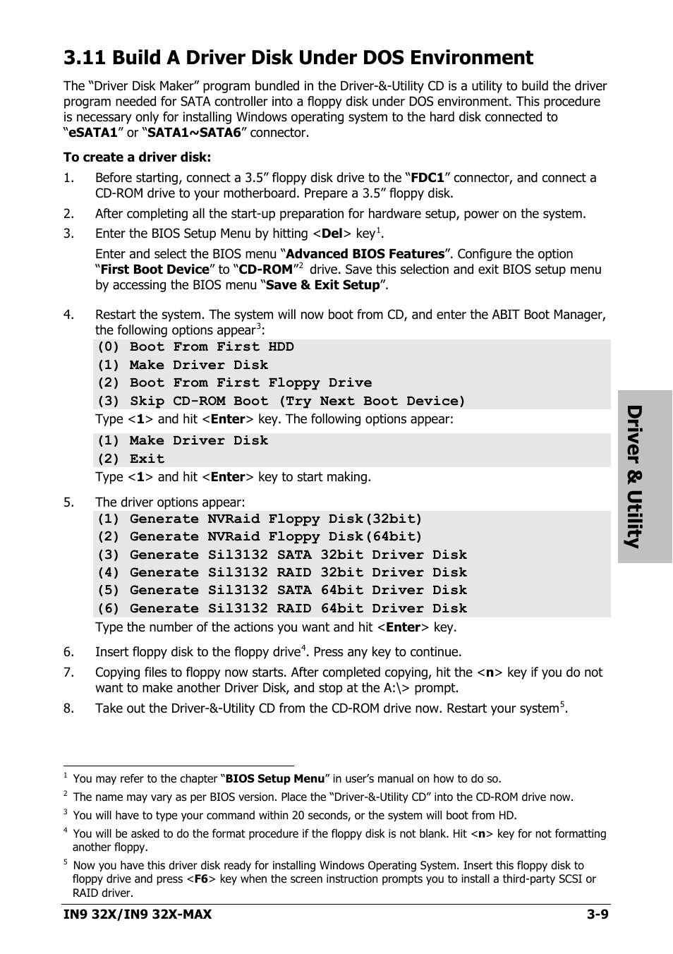 11 build a driver disk under dos environment, 11 build a driver disk under dos environment -9, Driver & utility | 1) make driver disk (2) exit | Nvidia IN9 32X User Manual | Page 63 / 96