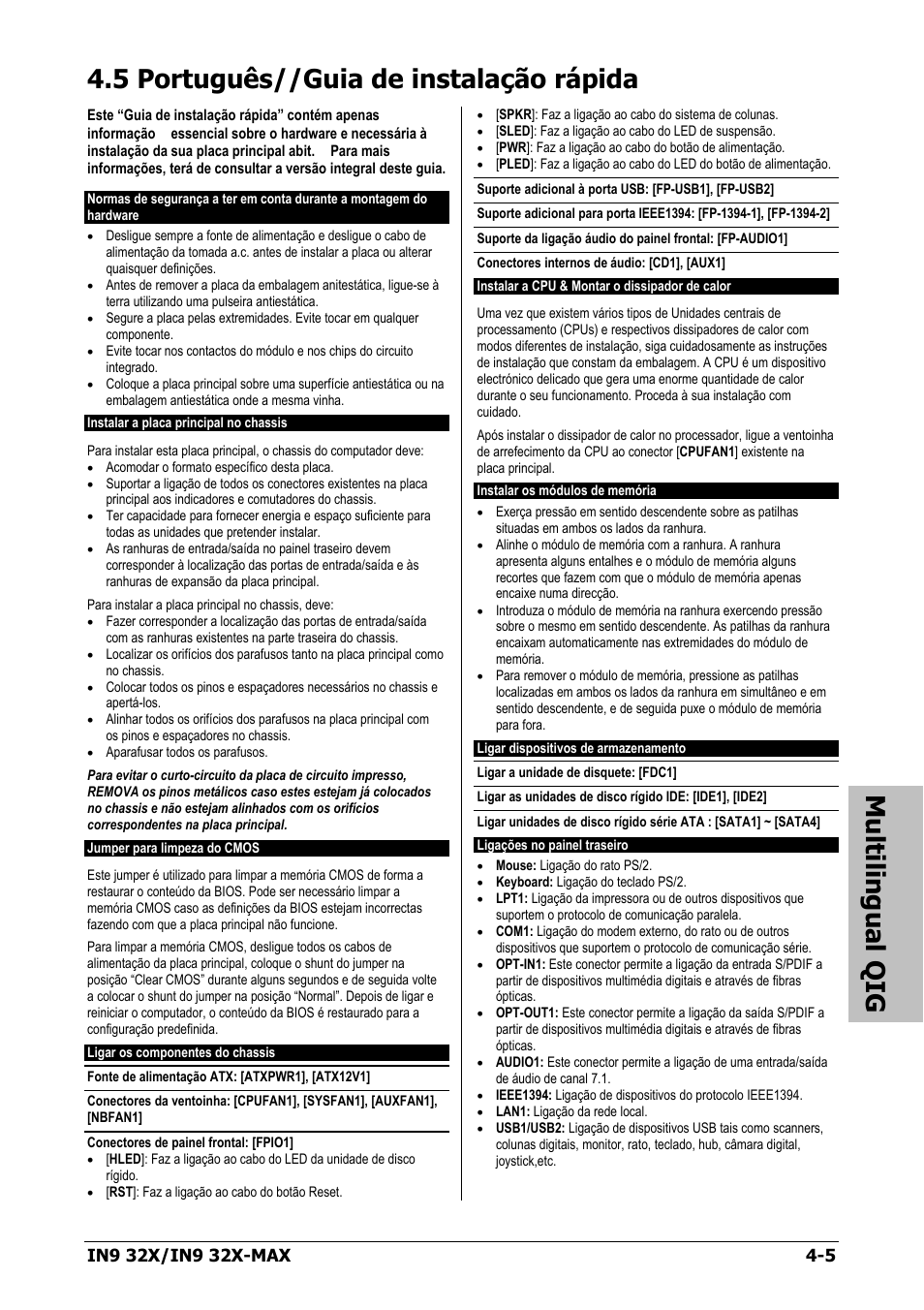 5 português//guia de instalação rápida, 5 português//guia de instalação rápida -5, Multilingual qig | Nvidia IN9 32X User Manual | Page 69 / 96