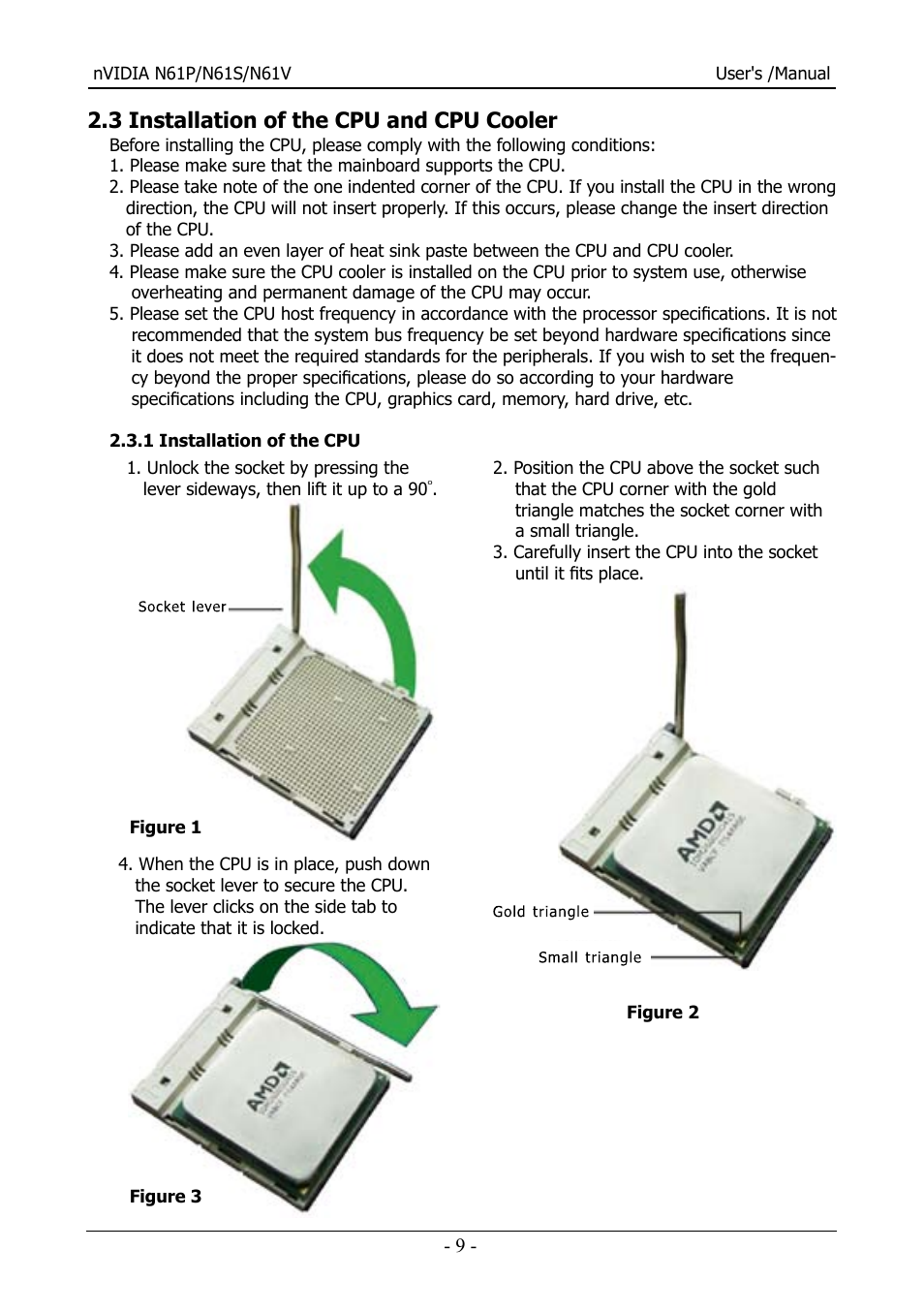 3 installation of the cpu and cpu cooler | Nvidia N61S User Manual | Page 10 / 37