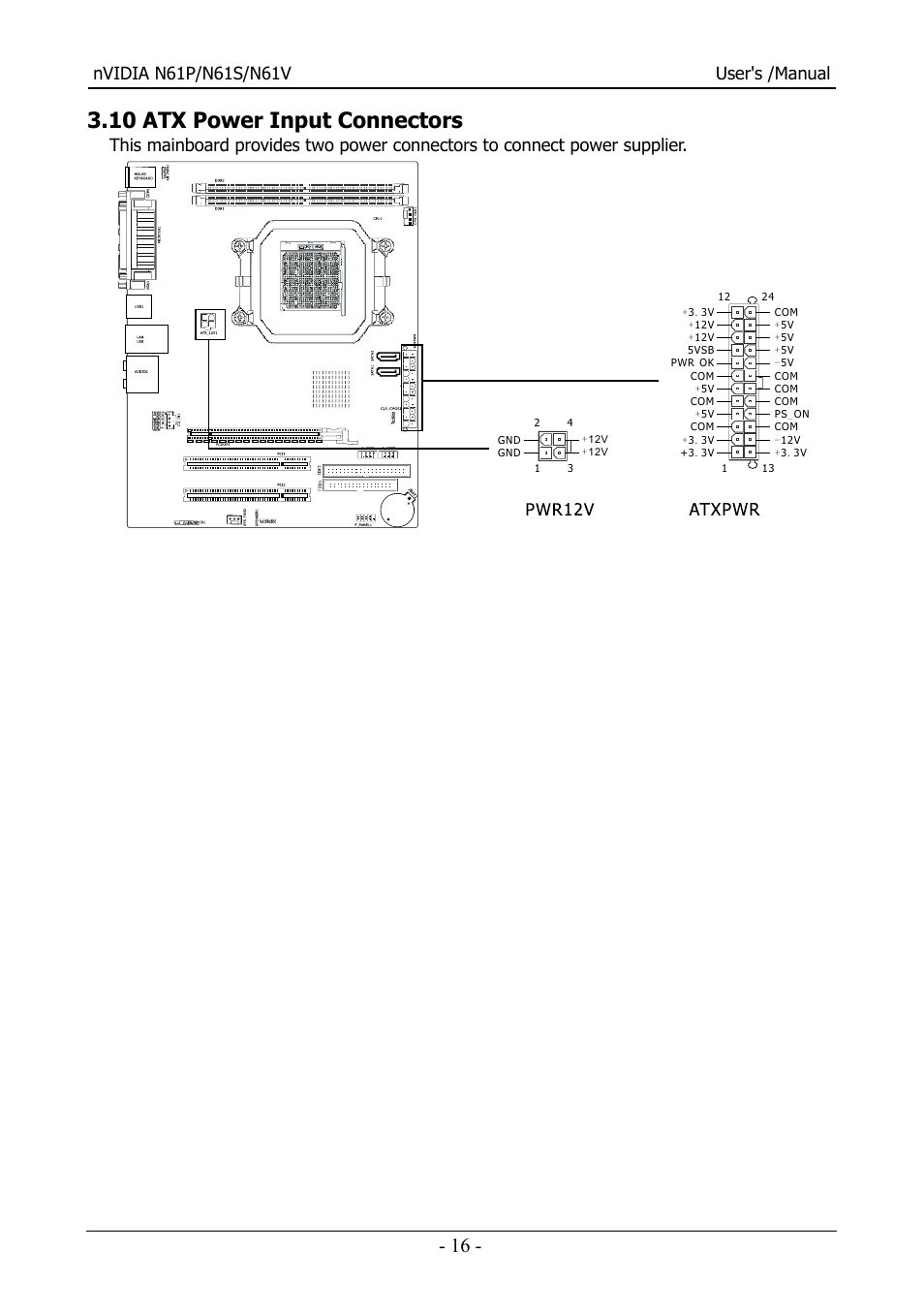 10 atx power input connectors | Nvidia N61S User Manual | Page 17 / 37