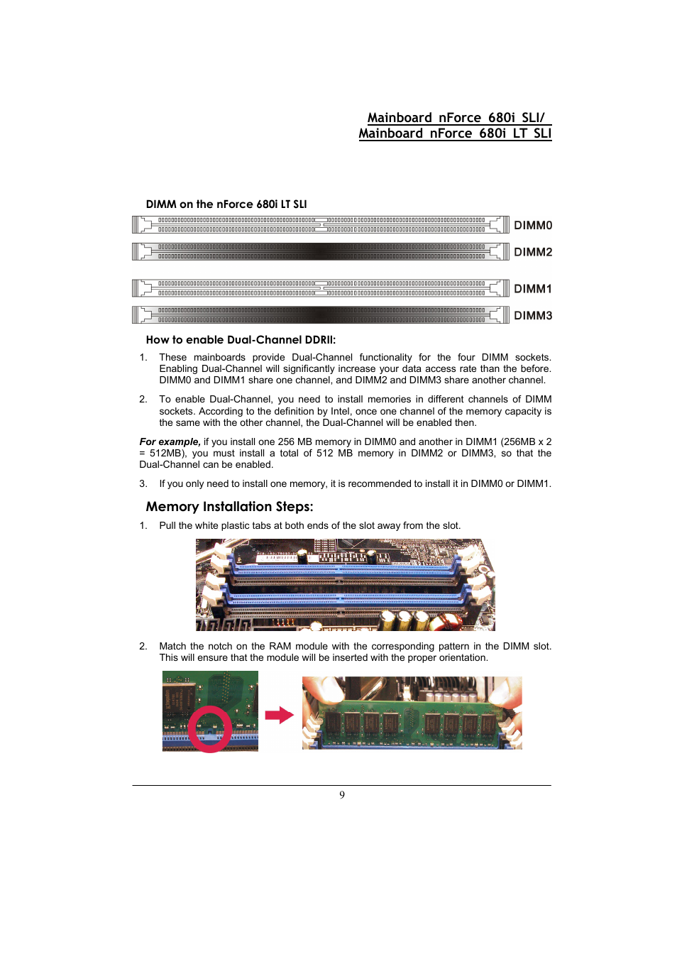 9 dimm on the nforce 680i lt sli, How to enable dual-channel ddrii | Nvidia 680I LT SLI User Manual | Page 13 / 80