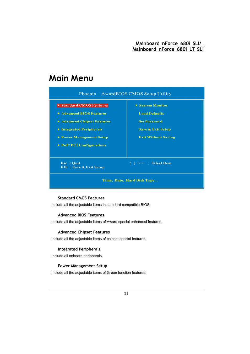 Main menu | Nvidia 680I LT SLI User Manual | Page 25 / 80