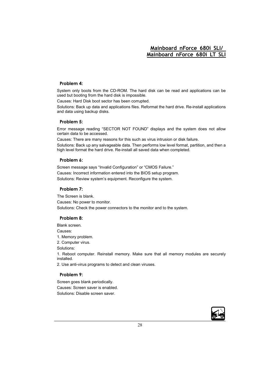 28 problem 4, Problem 5, Problem 6 | Problem 7, Problem 8, Problem 9 | Nvidia 680I LT SLI User Manual | Page 32 / 80