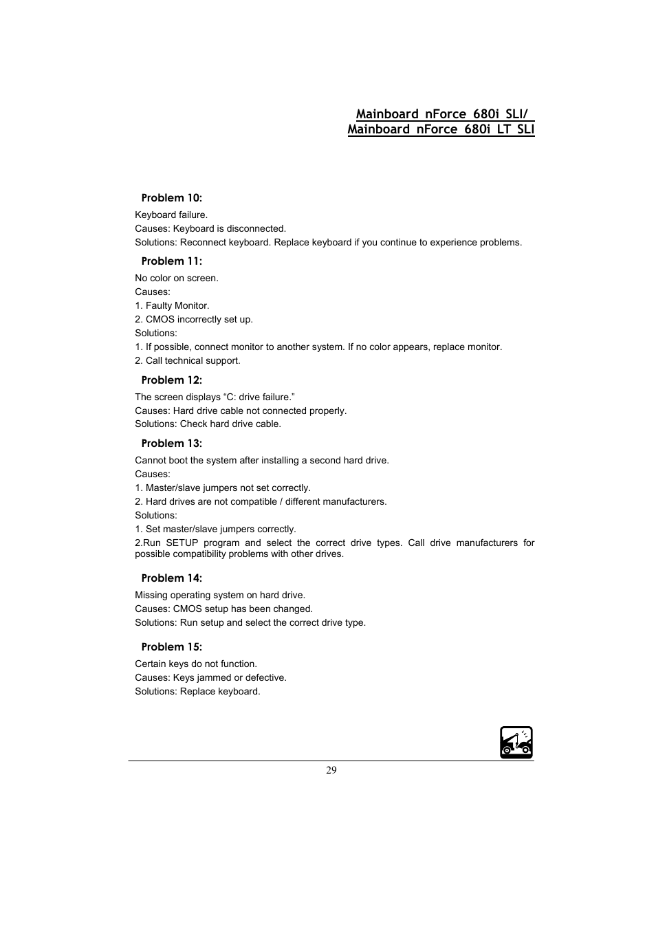 29 problem 10, Problem 11, Problem 12 | Problem 13, Problem 14, Problem 15 | Nvidia 680I LT SLI User Manual | Page 33 / 80