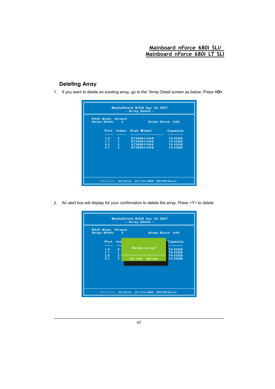 Deleting array | Nvidia 680I LT SLI User Manual | Page 49 / 80