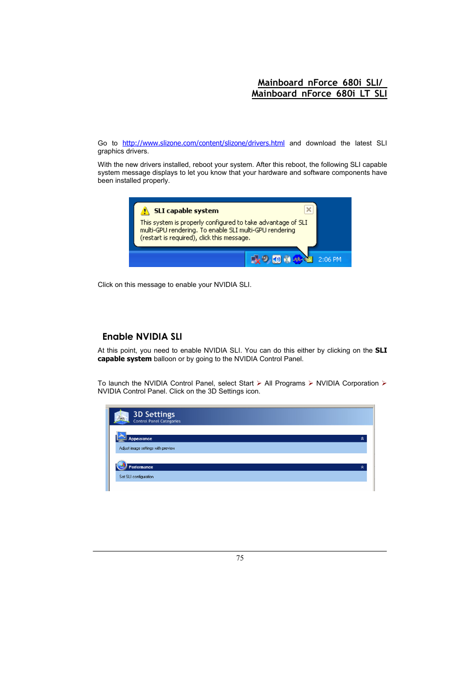 Enable nvidia sli | Nvidia 680I LT SLI User Manual | Page 79 / 80