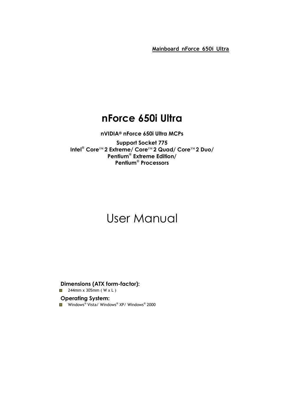 User manual, Nforce 650i ultra | Nvidia NFORCE 650I User Manual | Page 2 / 70