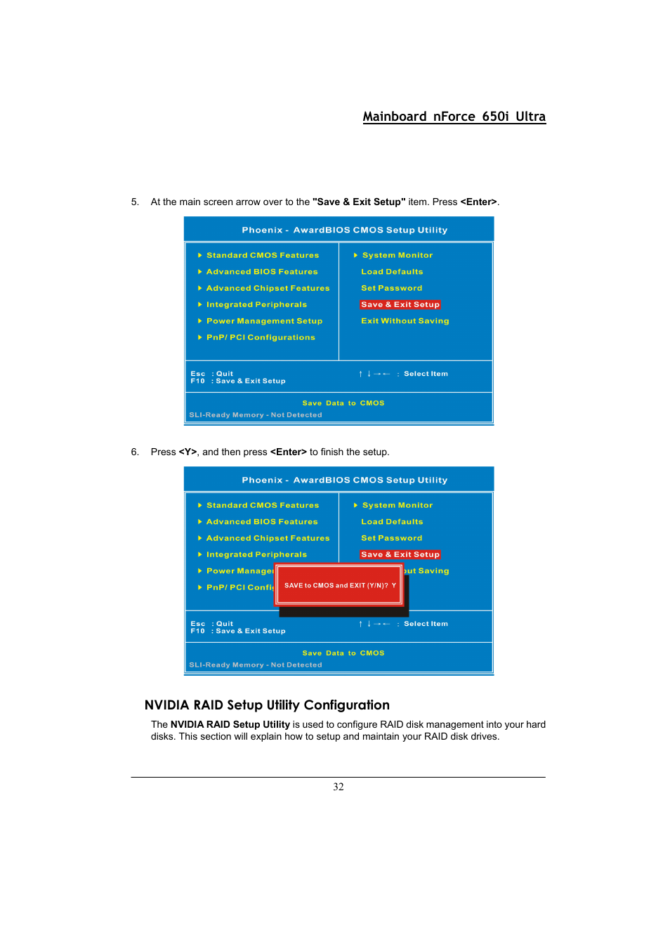 Mainboard nforce 650i ultra, Nvidia raid setup utility configuration | Nvidia NFORCE 650I User Manual | Page 36 / 70