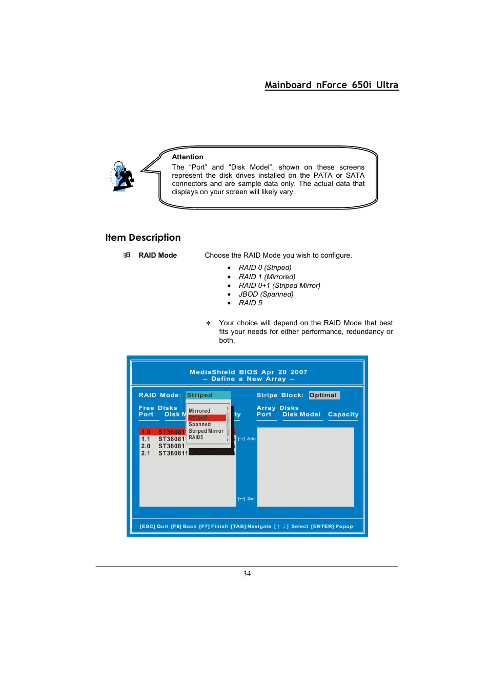 Mainboard nforce 650i ultra, Item description | Nvidia NFORCE 650I User Manual | Page 38 / 70