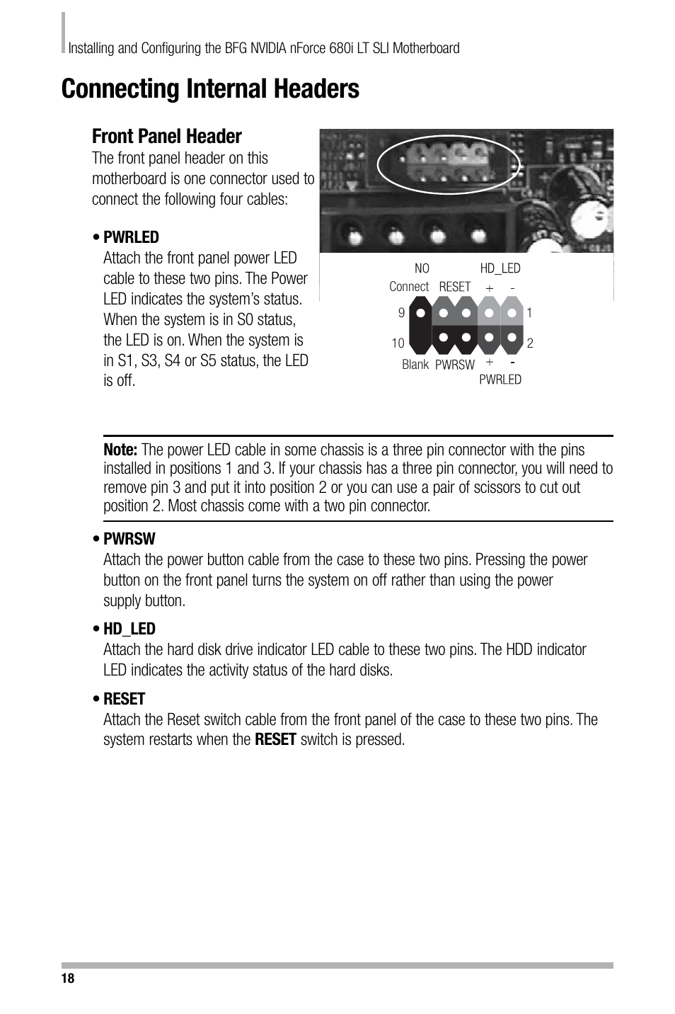 Connecting internal headers, Front panel header | Nvidia NFORCE 680I User Manual | Page 27 / 78